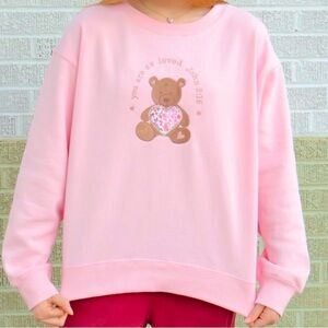 Valentine pink crew neck chicka -d brand.  Machine embroidery and patchwork
